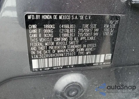 2022 Honda Hr-V Lx из США, поврежденный, VIN 3CZRU6H36NM725923